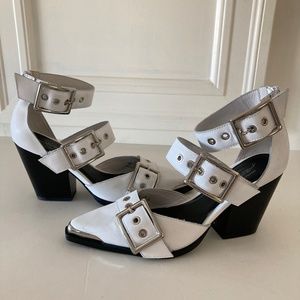 New Free People Jeffrey Campbell Black White Leather Hendrix Heels Sz 8
